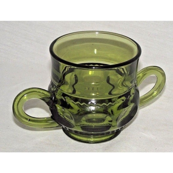 Kings Crown Green Indiana Glass Creamer Dish Thumbprint Butter Replacement Vtg - Picture 8 of 9